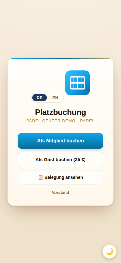 Startbildschirm der Buchungs-App auf dem Handy