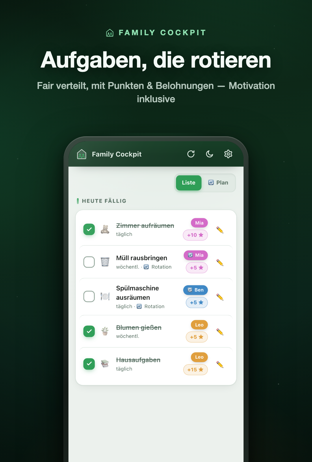 Family Cockpit – Aufgaben