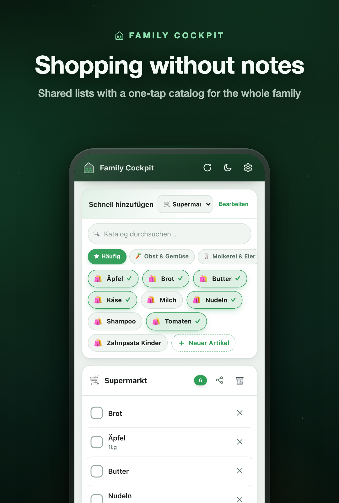 Family Cockpit – shopping lists
