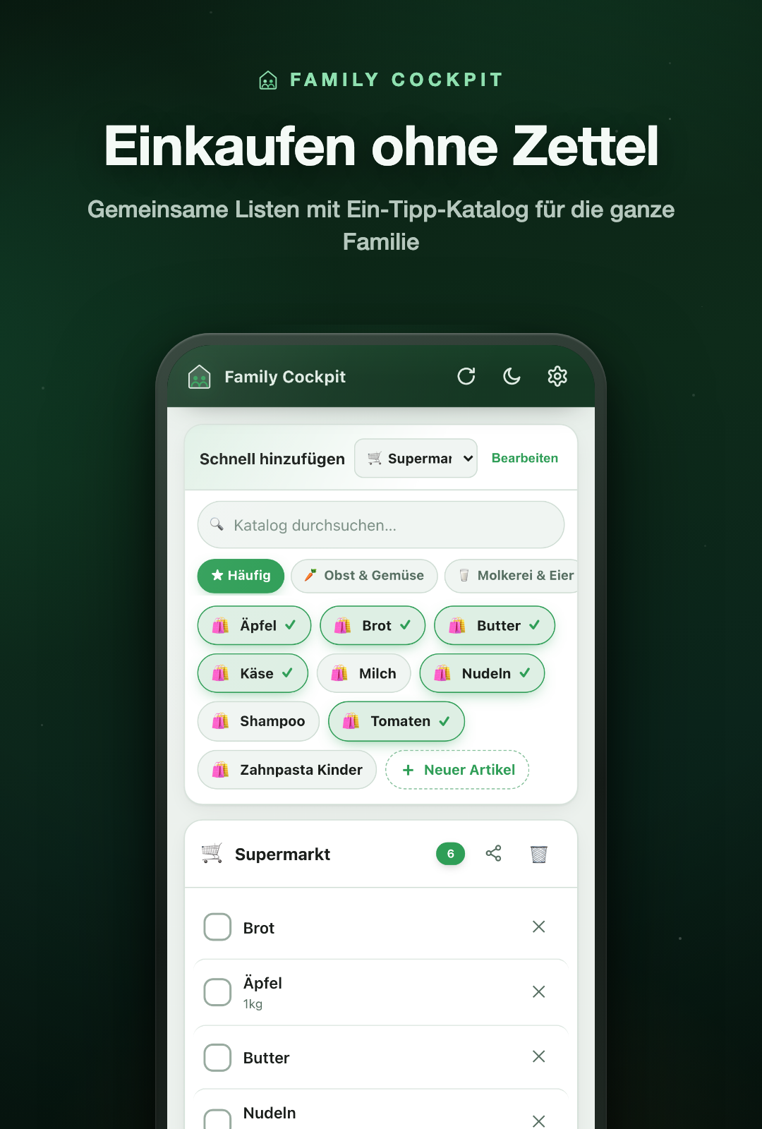 Family Cockpit – Einkaufslisten